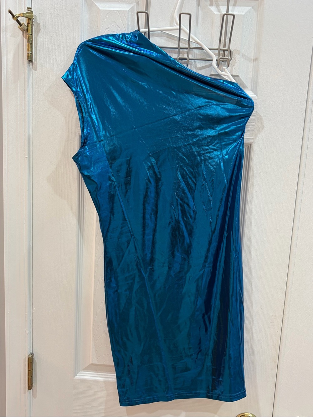 SHEIN Metallic Teal One-Shoulder Asymmetrical Dress